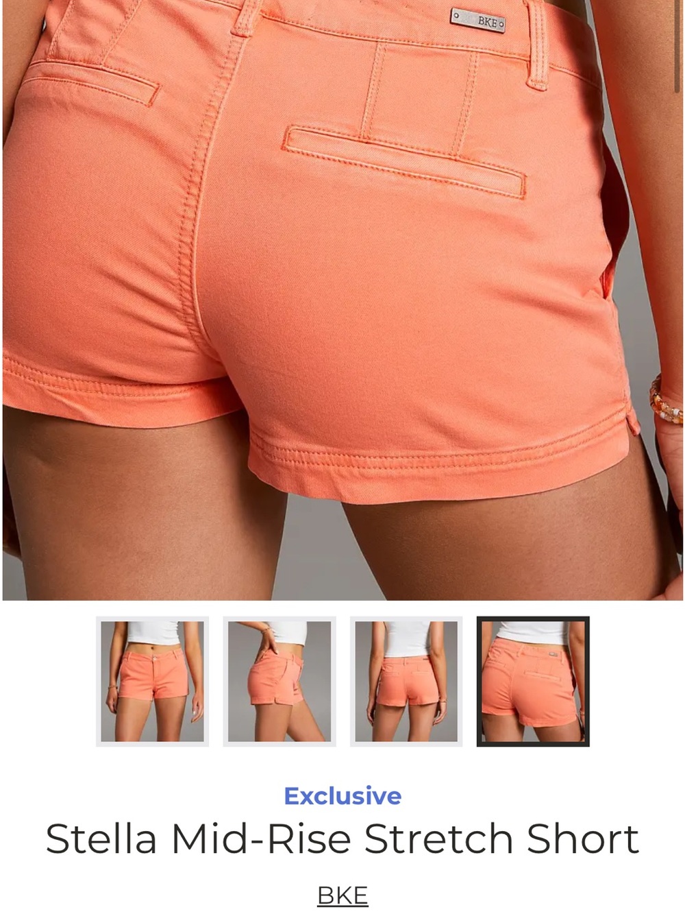 BKE Stella Mid-Rise Stretch Shorts - Coral